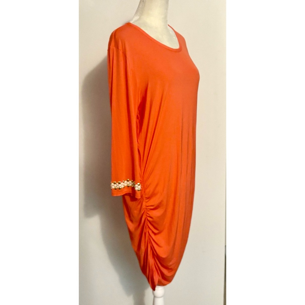 Michael Kors Orange 3/4 Sleeve Women's Dress with Gathered Hemline-M